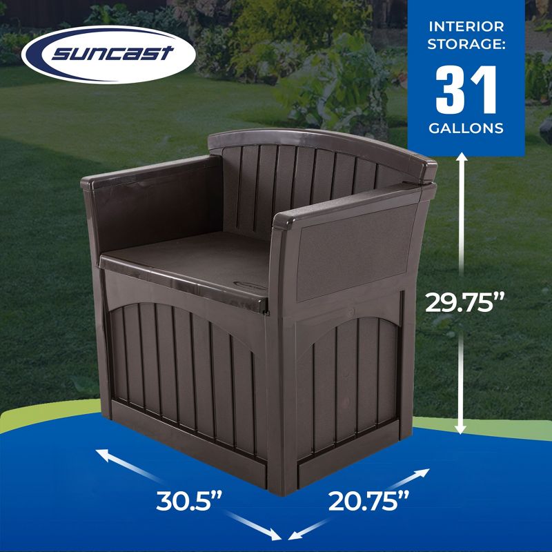 Suncast 31 Gallon Patio Seat Outdoor Storage and Bench Chair, Java (2 Pack), 3 of 7