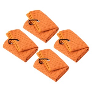 Unique Bargains Microfiber Super Absorbent Waffle Pattern Tri-Fold Golf Towels with D Hooks 4 Pcs 20"x16" - 1 of 4