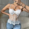 Women's Straps Mesh Cami Corset Top Lace Up Back Bustier Cami Corset Top with Curved Trim Fashionable Bustier Fishbone Top - 4 of 4
