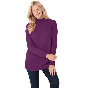 Woman Within Plus Size Petite Perfect Long-Sleeve Mockneck Tee - 1 of 4