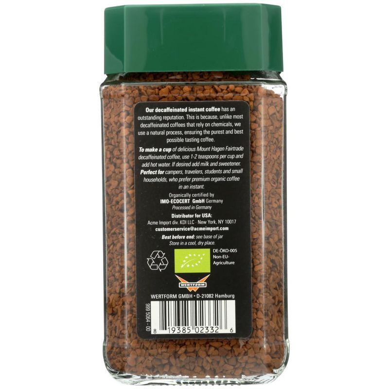 Mount Hagen Organic Fairtrade Instant Decaffeinated Coffee - Case of 6/3.53 oz Jars, 3 of 6