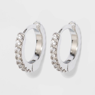 Cubic Zirconia Two Pair Huggie Hoop and Solitaire Stud Earrings