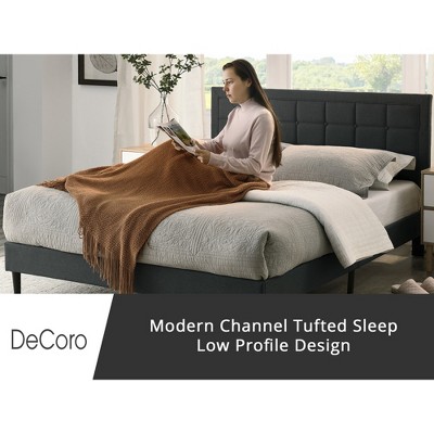 Mornington Dark Grey Linen Upholstered Queen Platform Bed Frame with Tufted Headboard