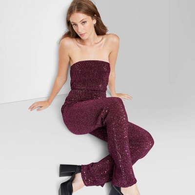 Women's Tube Sequin Mesh Jumpsuit - Wild Fable™ Burgundy XXS