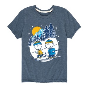 Boys' - Peanuts - Charlie Brown And Linus Skiing Short Sleeve Graphic T-Shirt - 1 of 4