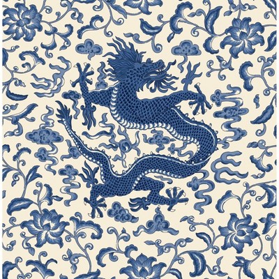 Brewster Indigo Chi'en Dragon Scalamandre Self Adhesive Wallpaper