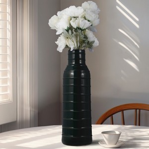 Modern Elegant Ribbed Ceramic Vase - Decorative Accent for Home, Office, Living Room, or Bedroom - Casual Modern - 1 of 4