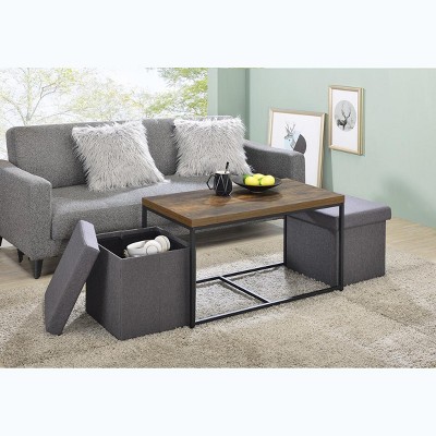 HOMLUX 3PCS Wood Grain Finish Rectangular Coffee Table Set with 2 Storage Bins Living Room