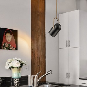 LLHZSY 7 9/10" Modern Cylindrical Metal Pendant Light with 360¡ã Adjustable Rotation, Matte Black - Antique Brass Metal, E26 Socket - 1 of 4