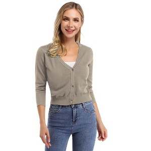 Women's Casual Open Front Knit Cropped Bolero Shrug 3/4 Sleeve Cardigan Sweater - 1 of 4