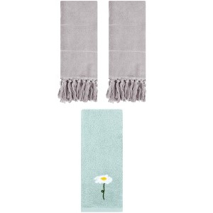 REGALWOVEN 3 Packs Cotton Soft Absorbent Floral Pattern and Solid Hand Towel Set - 1 of 4