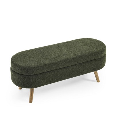 FURNIinspire Ottomans and Benches Ottoman Oval Storage Bench,Rubber Wood Legs, Green(43.5"x16"x16"), Green, 44.1"*16.15"*9.5"