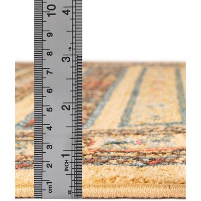 Tan and Light Blue Rectangular Synthetic Striped Rug