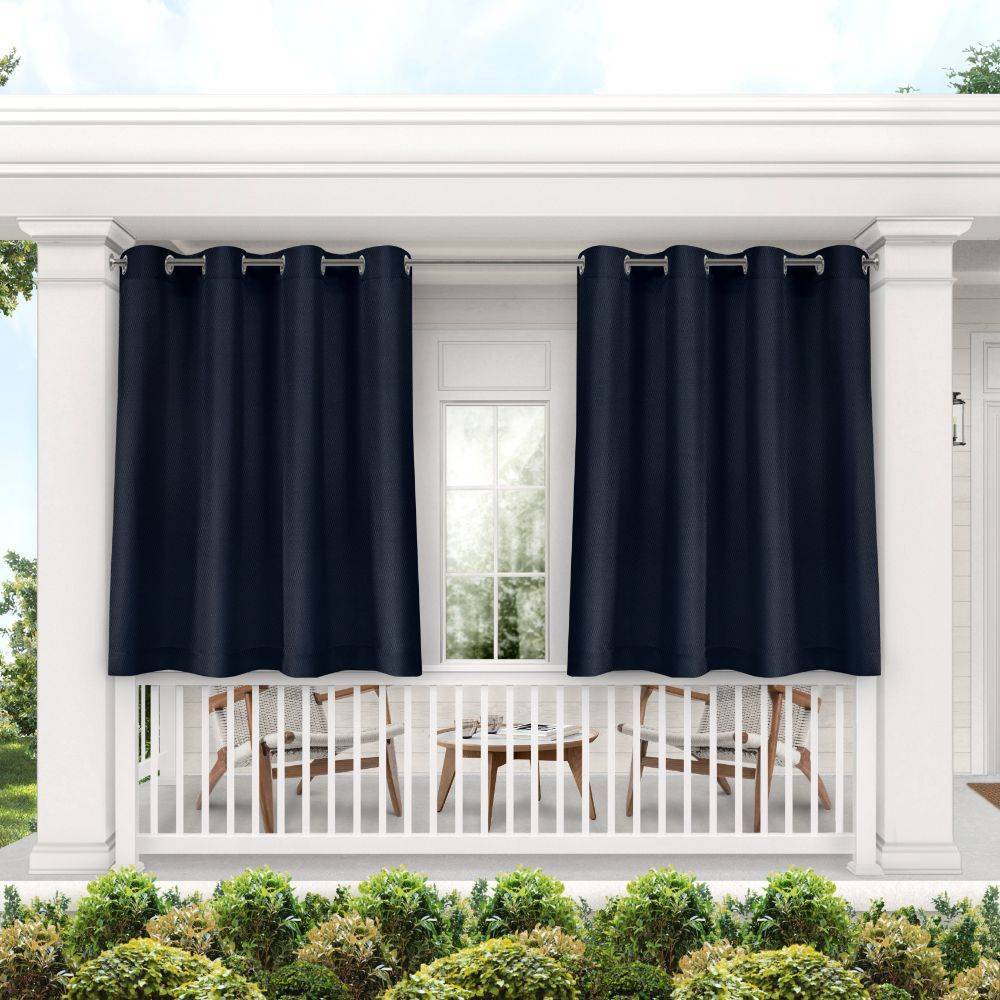 Set of 2 (63"x54") Indoor/Outdoor Solid Cabana Grommet Top Curtain Panels Navy - Exclusive Home: Weather-Resistant Drapes