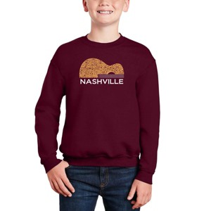 LA Pop Art Nashville Guitar - Boy's Word Art Crewneck Sweatshirt - 1 of 3