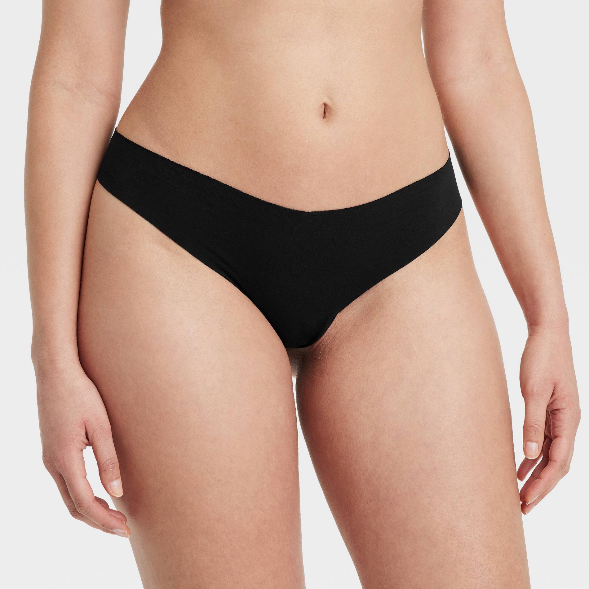 Women's Invisible Edge Cotton Thong Underwear - Auden™ Black M: Seamless, Low Rise, Midweight Fabric
