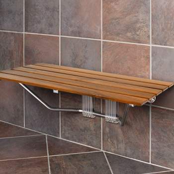 Home Aesthetics 36" ADA Compliant Shower Seat Teak Wood Folding Bench Wall Mounted Coated Modern