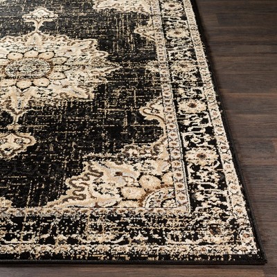 Pense Traditional Black and Beige Synthetic Fur Area Rug 5'3" x 7'9"