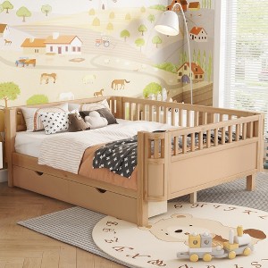 SeaCamel Twin Size Wood Platform Bed for Kids - Low Profile Design with Safety Rails, White - 1 of 4
