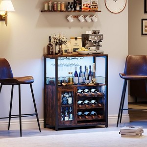 Wine Bar Rack Cabinet - Detachable Wine Rack, Industrial Coffee Bar, Farmhouse Sideboard & Buffet with Storage, for Bar Kitchen Dining Living - 1 of 4