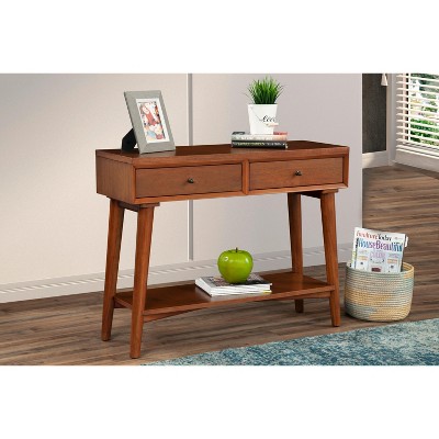 Mid-Century Acorn Brown Mahogany Console Table with Storage