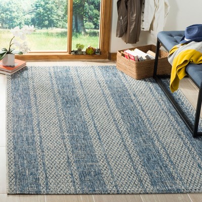 Light Grey/Blue Synthetic Easy-Care Rectangular Area Rug