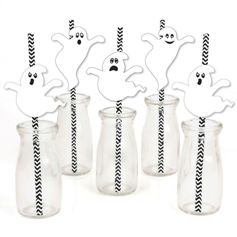 Big Dot of Happiness Spooky Ghost - Paper Straw Decor - Halloween Party Striped Decorative Straws - Set of 24, 1 of 8
