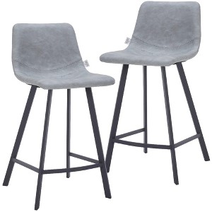 LeisureMod Elland Leather Bar Stool – Modern Counter Height Stool with Black Stainless Steel Legs for Kitchen Island or Home Bar Set of 2 - 1 of 4