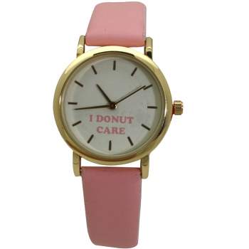 PINK I DONUT CARE LEATHER STRAP WATCH