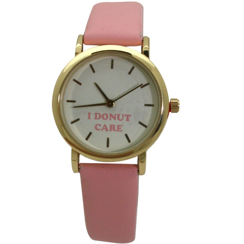 PINK I DONUT CARE LEATHER STRAP WATCH, 1 of 6