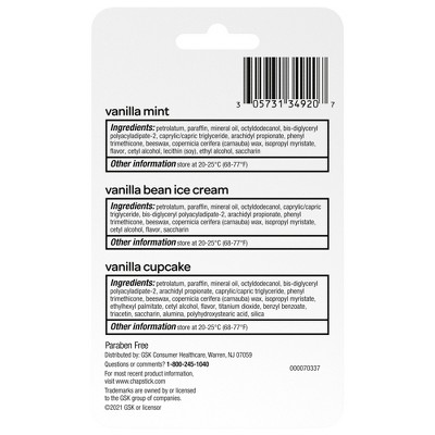 Chapstick Vanilla Favorites Lip Balm - Vanilla Mint, Vanilla Cupcake and Vanilla Bean Ice Cream Flavored - 4 pack