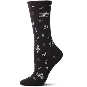 Memoi Women's "Musical Notes" Cashmere Blend Novelty Crew Sock Black 9-11 - 1 of 4
