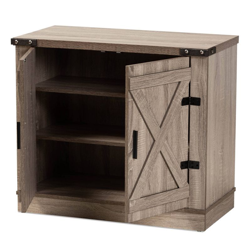 Wayne Farmhouse Wood 2 Doors Shoe Storage Cabinet Oak Brown - Baxton Studio, 3 of 11