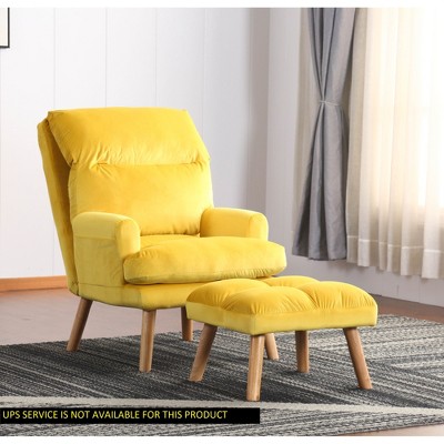 Fabric Upholstered Accent Chair with Ottoman, Click Clack Mechanism and Comfortable Seating, Oak Finish Legs, Adjustable to Five Angles