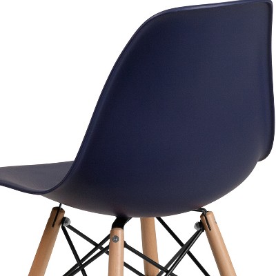 Navy Plastic Side Chair with Wooden Legs