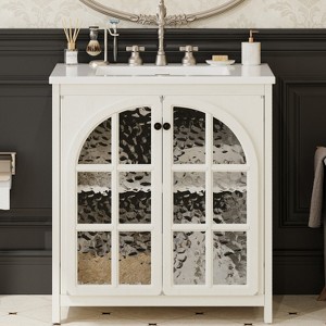 APRILSOUL31" Farmhouse Bathroom Vanity with Ceramic Sink, Vintage Rustic Bathroom Cabinet - 1 of 4