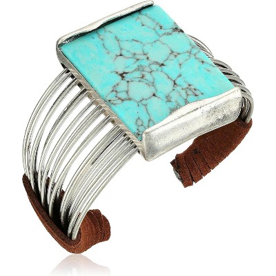 Turquoise Stone Cuff Bracelet, Sterling Silver Bold Bangle with Inlaid Gemstone for Women