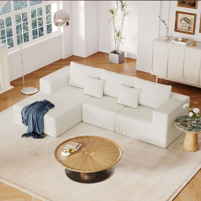 CAVINAS 108.3" Sectional Sofa for Living Room,L-Shaped Foam Couch with 3 Seats,Convertible Modular Couch,Upholstered Corduroy Couch,2 Pillows