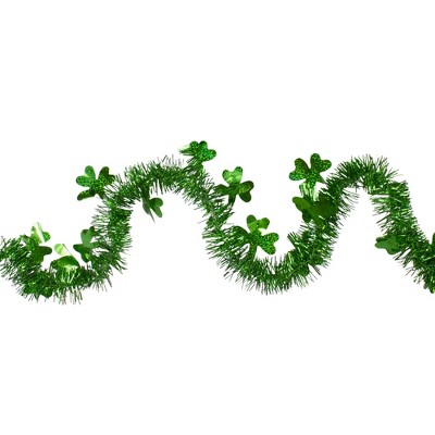 Northlight 25' x 2" Unlit Green Tinsel Irish Shamrock St. Patrick's Day Garland