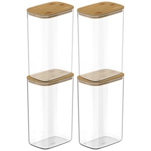 OU Airtight Food Storage Container Set 8pc (set of 4) Clear Plastic Storage Container w Leak Proof Bamboo Lid, Stackable Kitchen Pantry Organizer Jars - 1 of 4