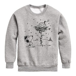 Boys' - Peanuts - Snoopy Woodstock Igloo Graphic Long Sleeve Fleece Sweatshirt - 1 of 4