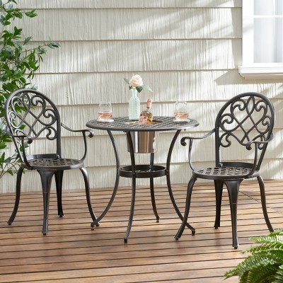 VisioGear Patio Bistro Sets, 3 Pieces Patio Dining Sets,Table with Ice Bucket for Backyard or Poolside, Black, 20.75"*21"*34"