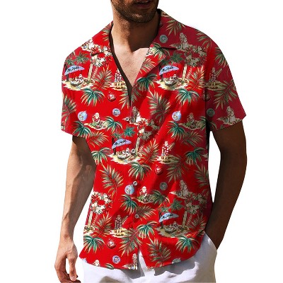 Men's Hawaiian Short - Sleeve Shirt, Classic Aloha Button - Down, Casual Beach Party Vacation Top