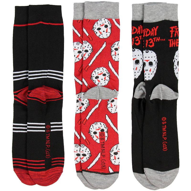 Friday The 13th Jason Voorhees Mask Adult 3 Pack Crew Socks for Men Multicoloured, 3 of 5