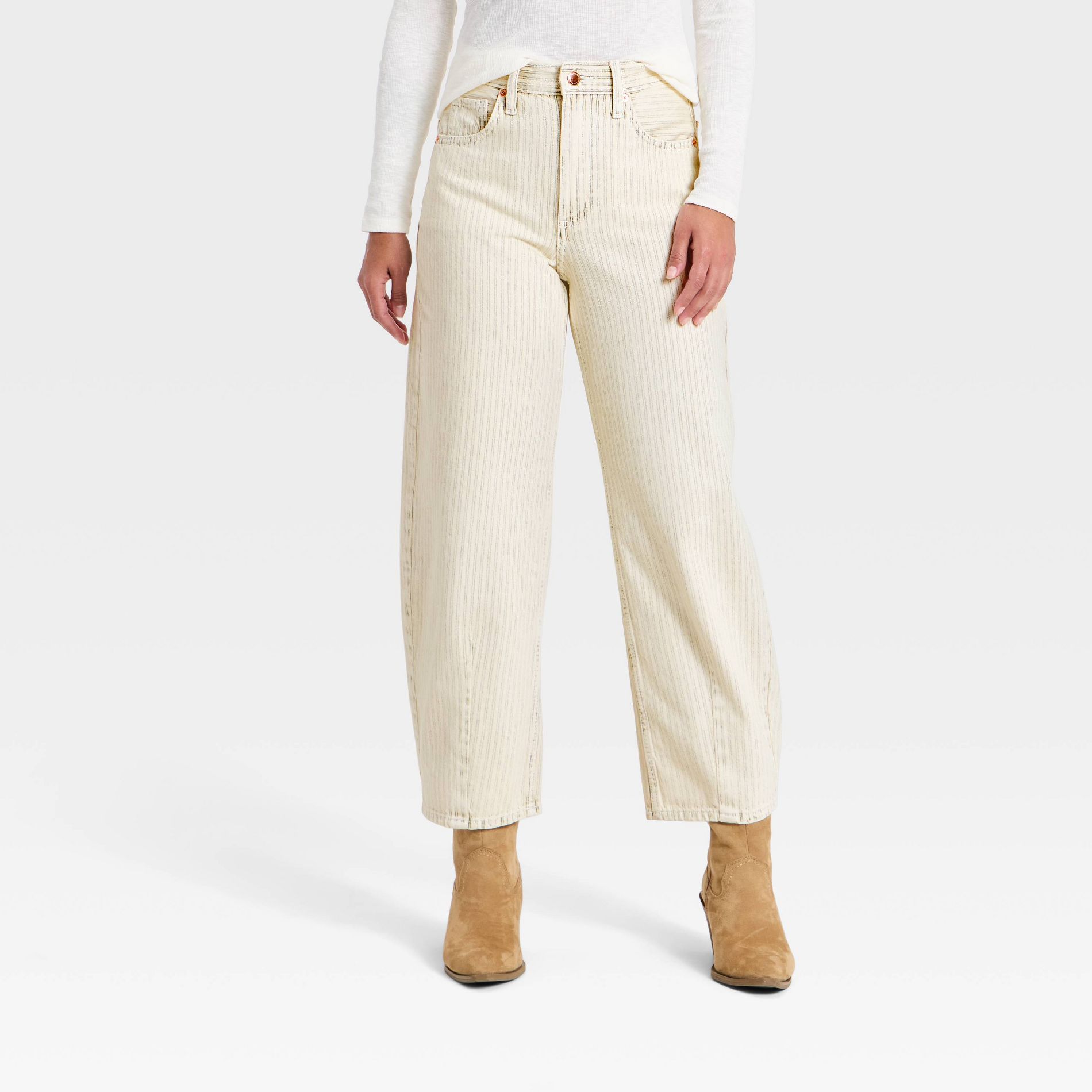 Women's High-Rise Striped Barrel Jeans - Universal Thread™ White