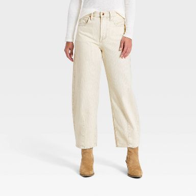 Women's High-Rise Striped Barrel Jeans - Universal Thread™ White 00 Short