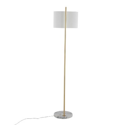 68" Gold Metal and White Marble Floor Lamp with Linen Shade