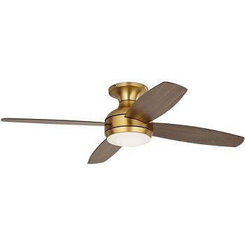 52" Casa Vieja Elite Modern Hugger Indoor Ceiling Fan with Light LED Remote Control Soft Brass Walnut Brown Opal Glass for Living Room Kitchen House