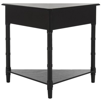 Bamboo-Inspired Triangular Pine Wood Corner Console with Drawer - Black