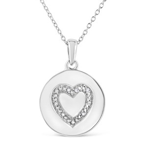 Haus of Brilliance Silver Prong-Set Diamond Accent Heart Emblemed Pendant Necklace - 1 of 4